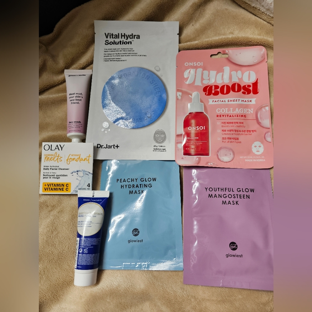 Bundle Of Seven Facial Beauty Products. Masks, Scrubs, Cleansers And Sheet Masks